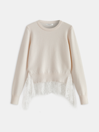 Lace Panel Knitted Sweater for Women Casual Fit