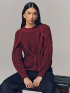 Crew Neck Twisted Cable-Knit Sweater Cozy Winter Essential