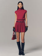 Turtleneck Top & Pleated Mini Skirt Set with Belt - Trendy Women's Fashion Outfit
