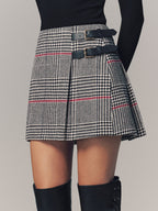 Double Belt Accent Houndstooth Mini Skirt for Women Trendy Winter Wear