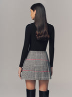 Double Belt Accent Houndstooth Mini Skirt for Women Trendy Winter Wear