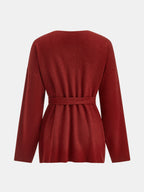 V-Neck Belted Sweater - Cozy Winter Knitwear Essentials