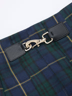 Pleated Plaid Buckle Maxi Skirt with Adjustable Waistband