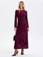 Floral-Jacquard Backless Maxi Dress for Women with Elegant Evening Design