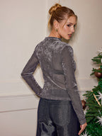 Sheer Velvet Ruched Long Sleeve Top Women's Elegant Fashion Pullover