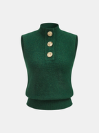 Metal Detail Mock Neck Wool Blend Vest with Button Accents and Tailored Fit