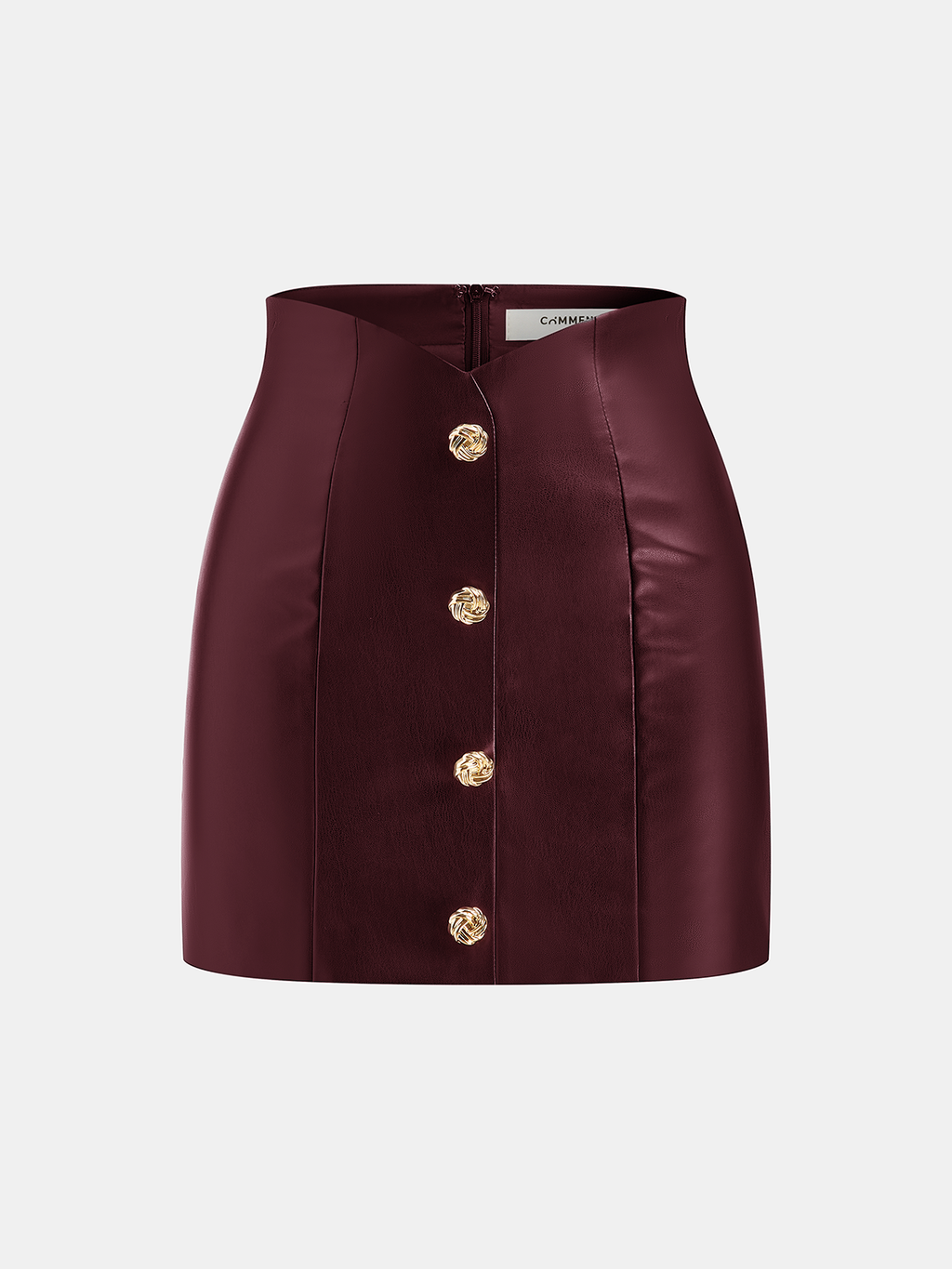 Metal Detail Faux Leather Mini Skirt with High Waist Design