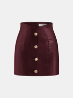 Metal Detail Faux Leather Mini Skirt with High Waist Design