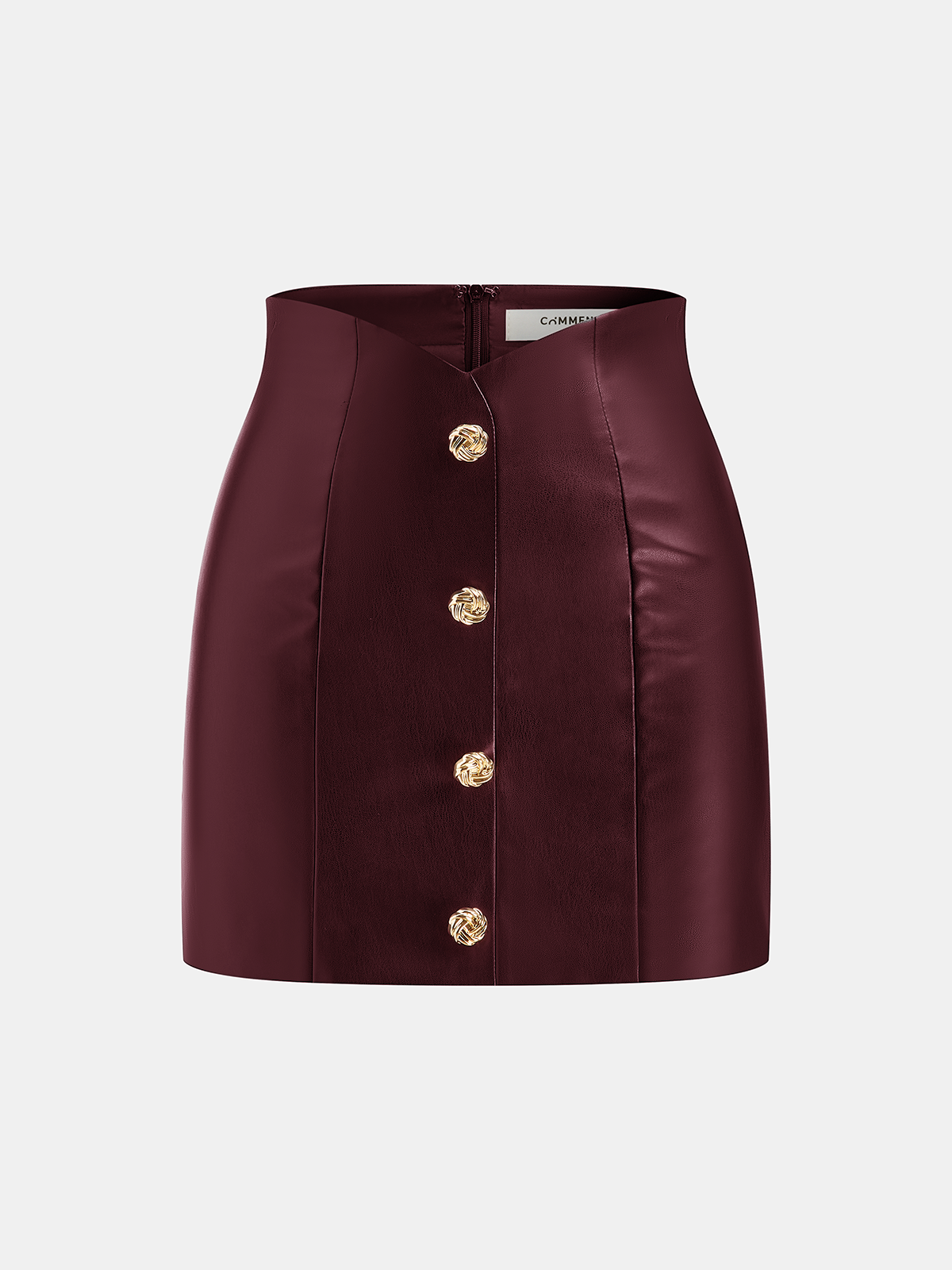 Metal Detail Faux Leather Mini Skirt with High Waist Design