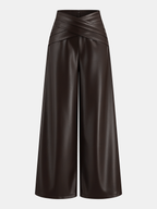 Cross Waistband PU Leather Wide-Leg Pants for Trendy Fashionistas