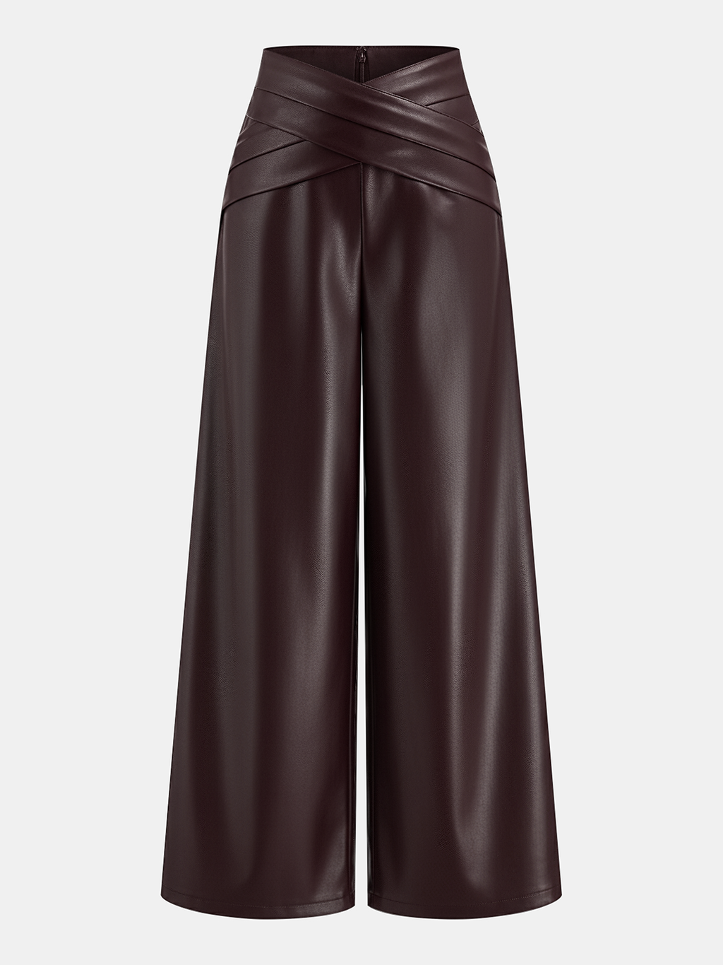 Cross Waistband PU Leather Wide-Leg Pants for Trendy Fashionistas