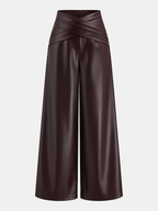 Cross Waistband PU Leather Wide-Leg Pants for Trendy Fashionistas