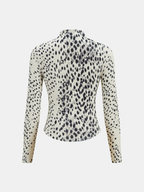 Leopard Print Ribbed Mock Neck Top Women's Trendy Long Sleeve Pullover