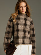 Wool-Blend Plaid Turtleneck Sweater for Winter Warmth