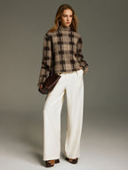 Wool-Blend Plaid Turtleneck Sweater for Winter Warmth