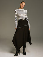 Ruffled Striped Openwork Knit Top Women Trendy Comfort Fit