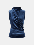 Velvet Draped Sleeveless Top for Evening Wear