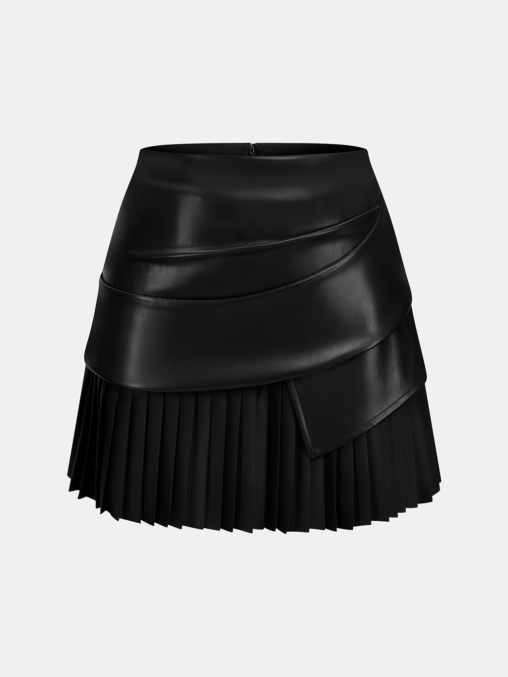 Faux Leather Ruched Pleated Mini Skirt Trendy High Waist Fashion