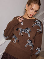 Zebra Pattern Knit Sweater Comfortable Casual Pullover Style