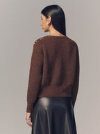 Pearl Embellished Wool Blend Cardigan with Elegant Button Details