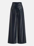 Cross Waistband PU Leather Wide-Leg Pants for Trendy Fashionistas
