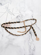 Coin Charm Wrap Chain Belt with Adjustable Clasp Closure