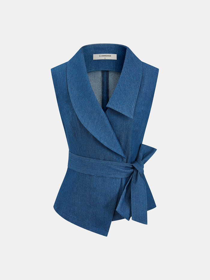Wrap Tie-Waist Vest with Adjustable Belt and Lightweight Fabric