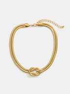 Knot Detail Double-Strand Snake Chain Necklace in Sterling Silver, Elegant Adjustable Length