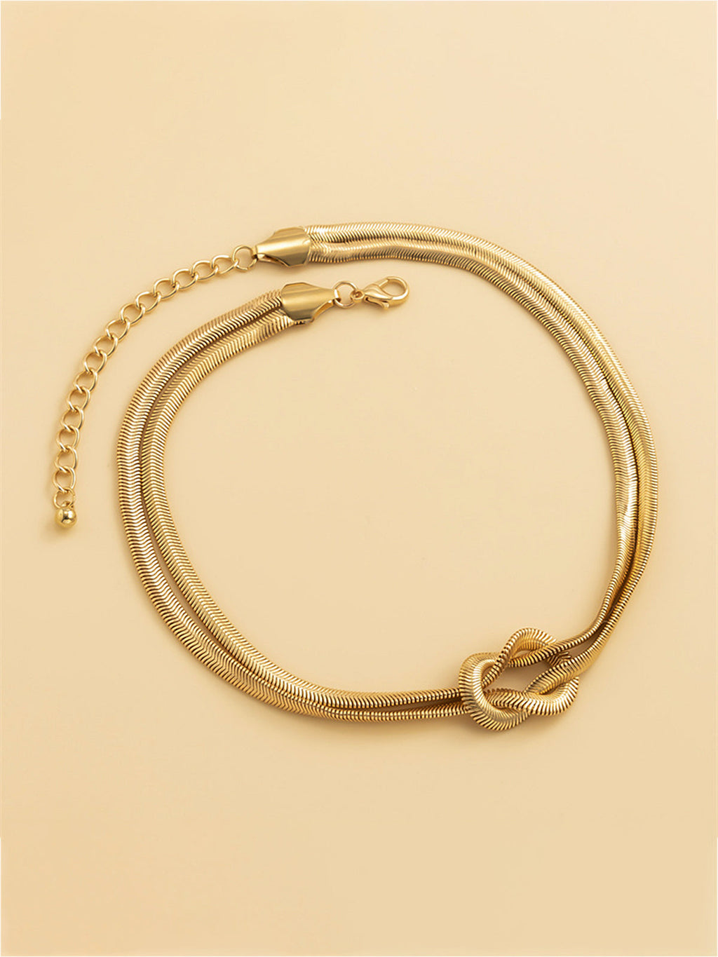 Knot Detail Double-Strand Snake Chain Necklace in Sterling Silver, Elegant Adjustable Length