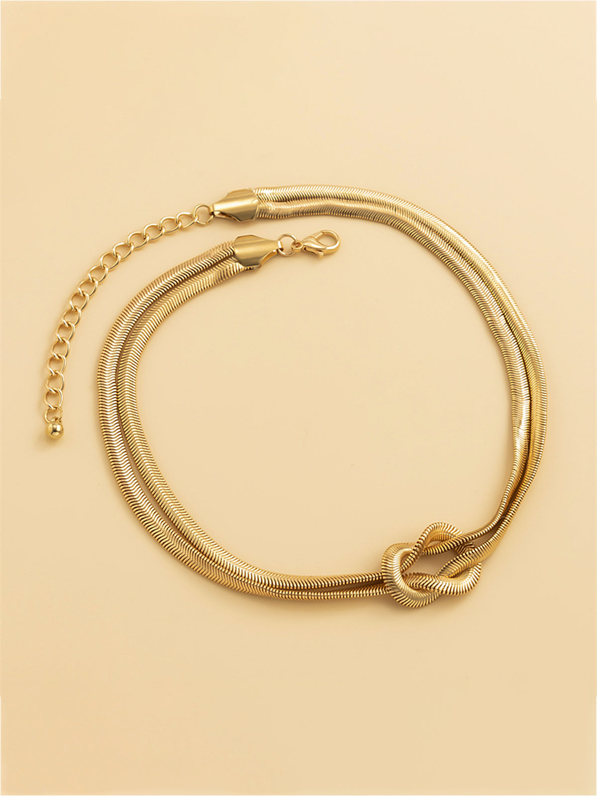 Knot Detail Double-Strand Snake Chain Necklace in Sterling Silver, Elegant Adjustable Length