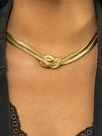 Knot Detail Double-Strand Snake Chain Necklace in Sterling Silver, Elegant Adjustable Length