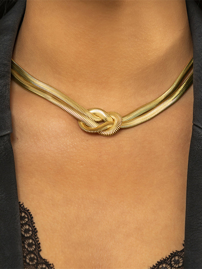 Knot Detail Double-Strand Snake Chain Necklace in Sterling Silver, Elegant Adjustable Length