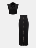 Satin Cowl-Neck Top & High-Waisted Skirt Set for Evening Wear