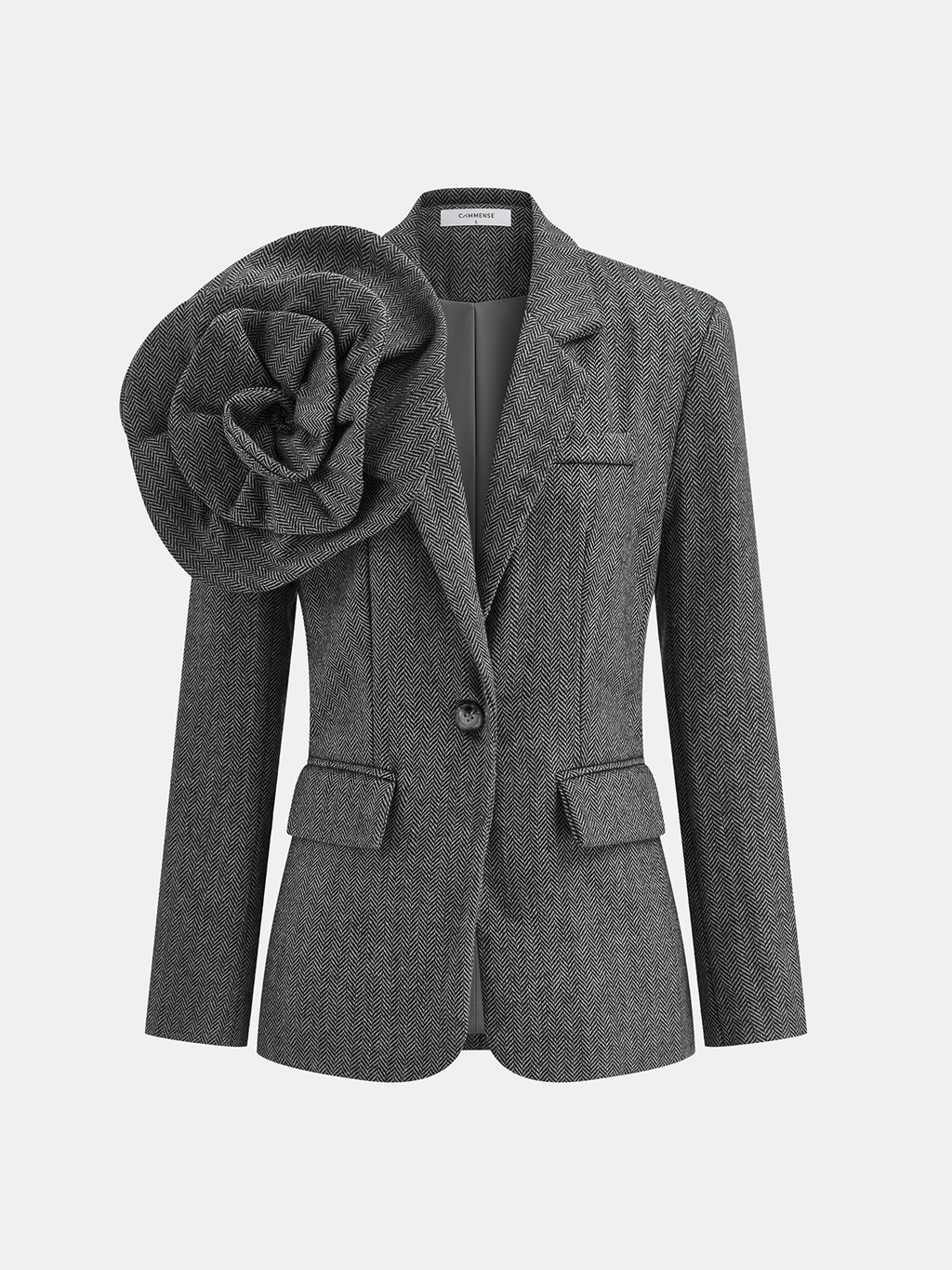 Large 3D Flower Single Button Tweed Blazer for Women Elegant Outerwear