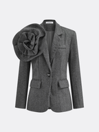 Large 3D Flower Single Button Tweed Blazer for Women Elegant Outerwear