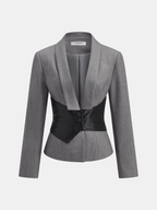 Detachable Waist Belt Lapel Tailored Blazer for Women Office Wear