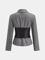Detachable Waist Belt Lapel Tailored Blazer for Women Office Wear