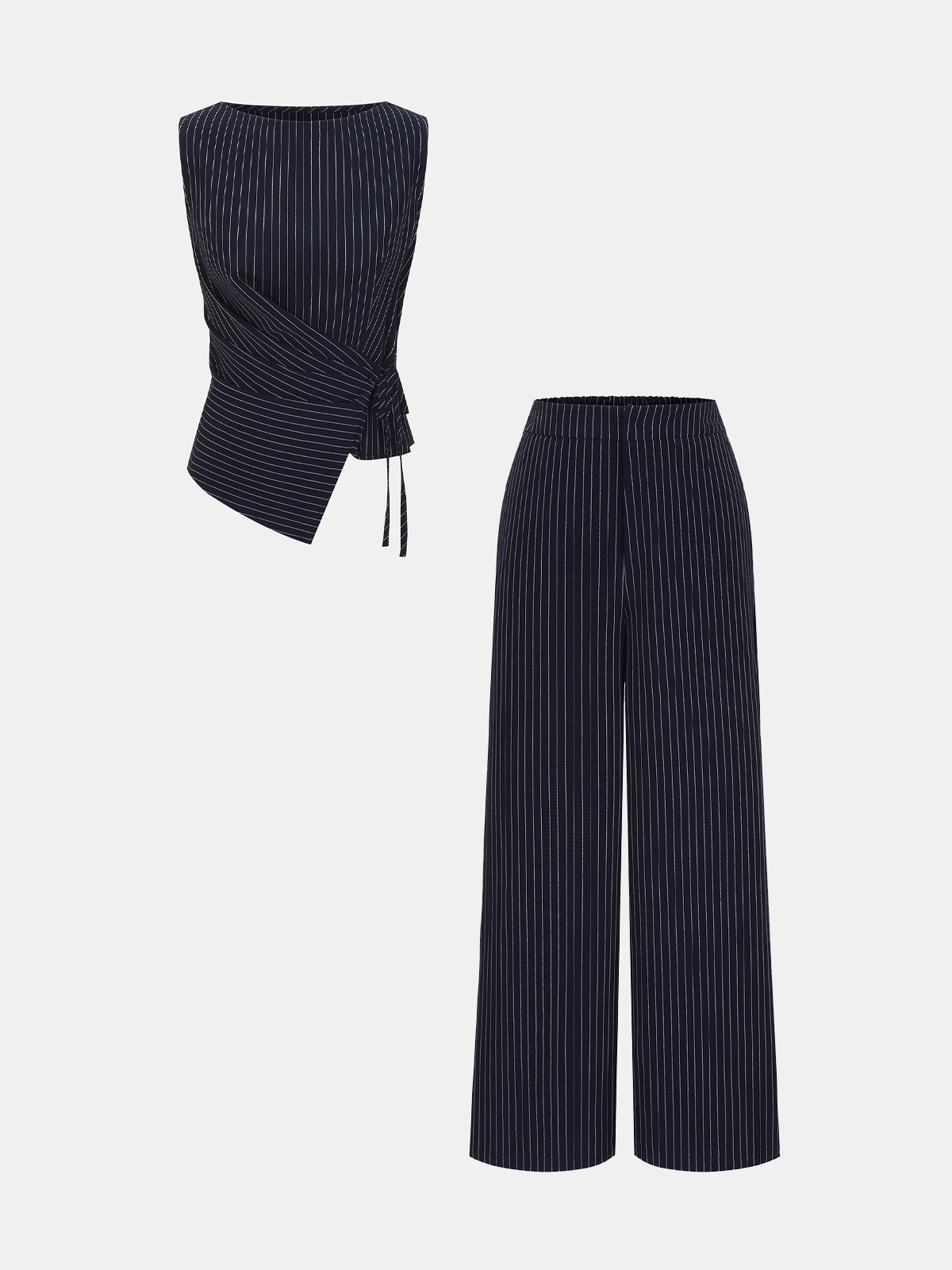 Pinstripe Wrap Top & Wide-Leg Pants Set for Women Office Wear