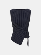 Pinstripe Wrap Top & Wide-Leg Pants Set for Women Office Wear