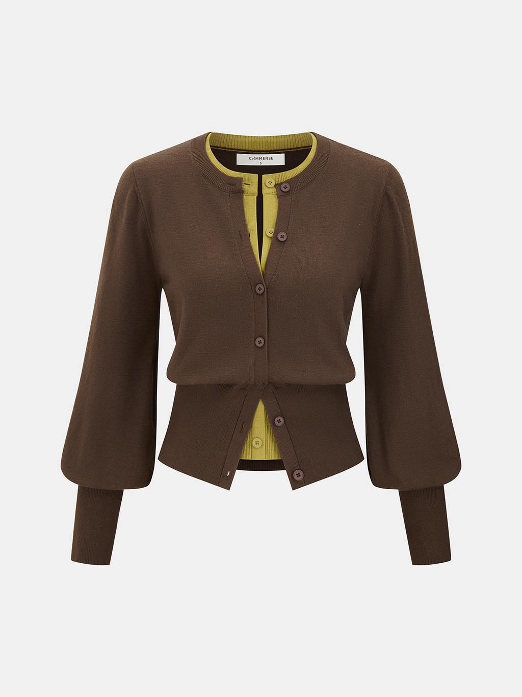 2 in 1 Layered Puff-Sleeve Cardigan Versatile Lightweight Sweater