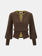 2 in 1 Layered Puff-Sleeve Cardigan Versatile Lightweight Sweater
