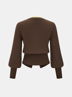 2 in 1 Layered Puff-Sleeve Cardigan Versatile Lightweight Sweater