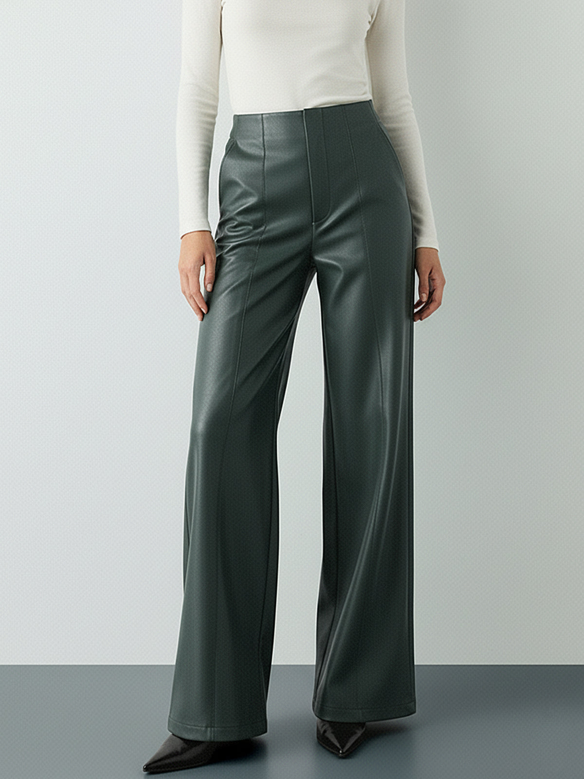 High-Waist PU Leather Wide-Leg Pants for Women Trendy Fashion