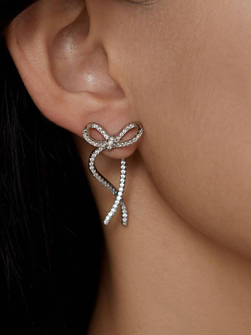 Zircon Bow Earrings, Elegant Sterling Silver Jewelry Gift