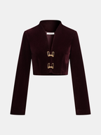 Metal Buckle Corduroy Jacket & Mini Skirt Set, Fashionable Women's Winter Outfit