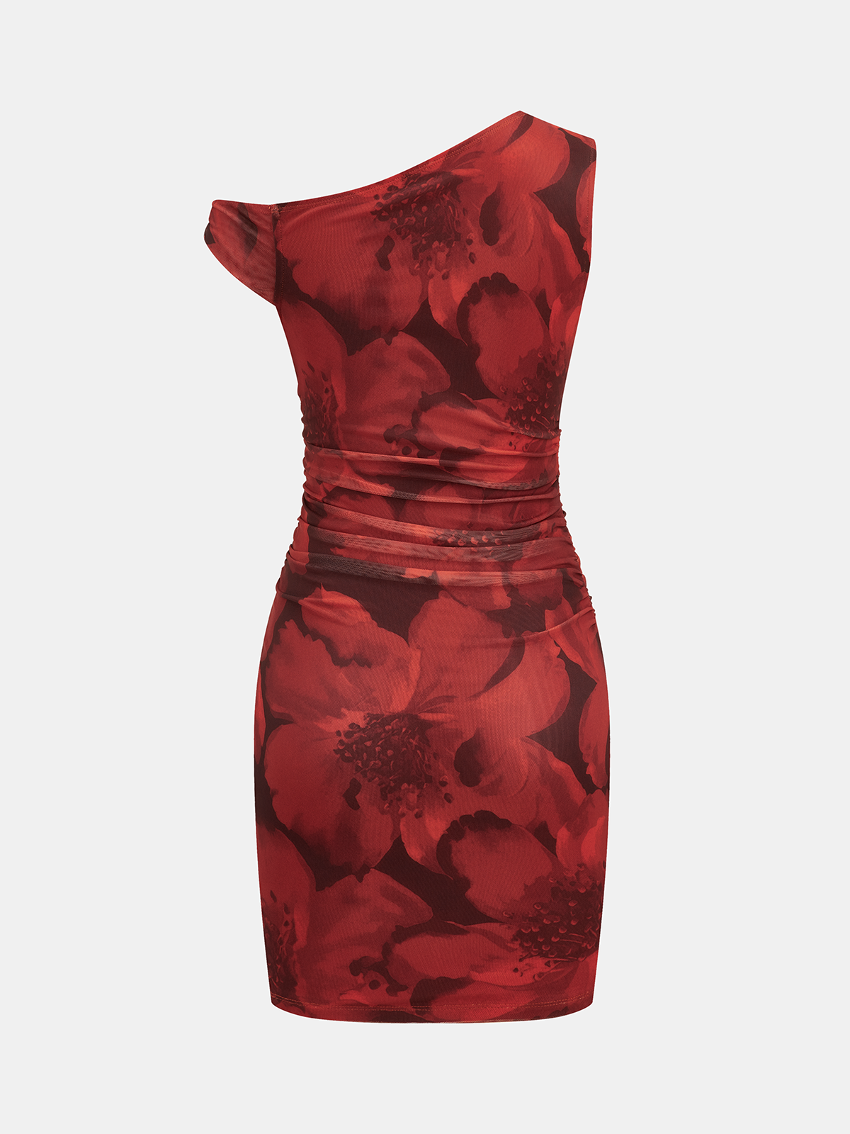 Floral Print One-Shoulder Ruched Bodycon Dress for Evening Party