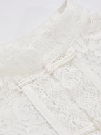 Frog Closure Lace Mandarin Collar Blouse Elegant Women's Traditional Top