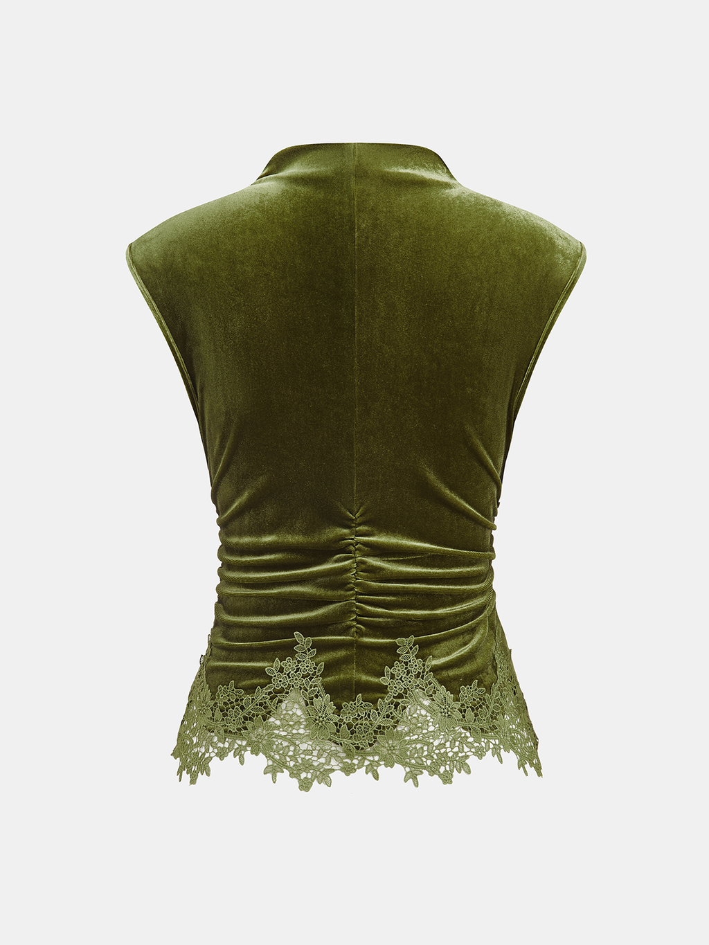 Lace Hem Ruched Velvet Sleeveless Top for Women Elegant Party Wear