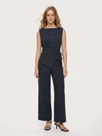 Pinstripe Wrap Top & Wide-Leg Pants Set for Women Office Wear