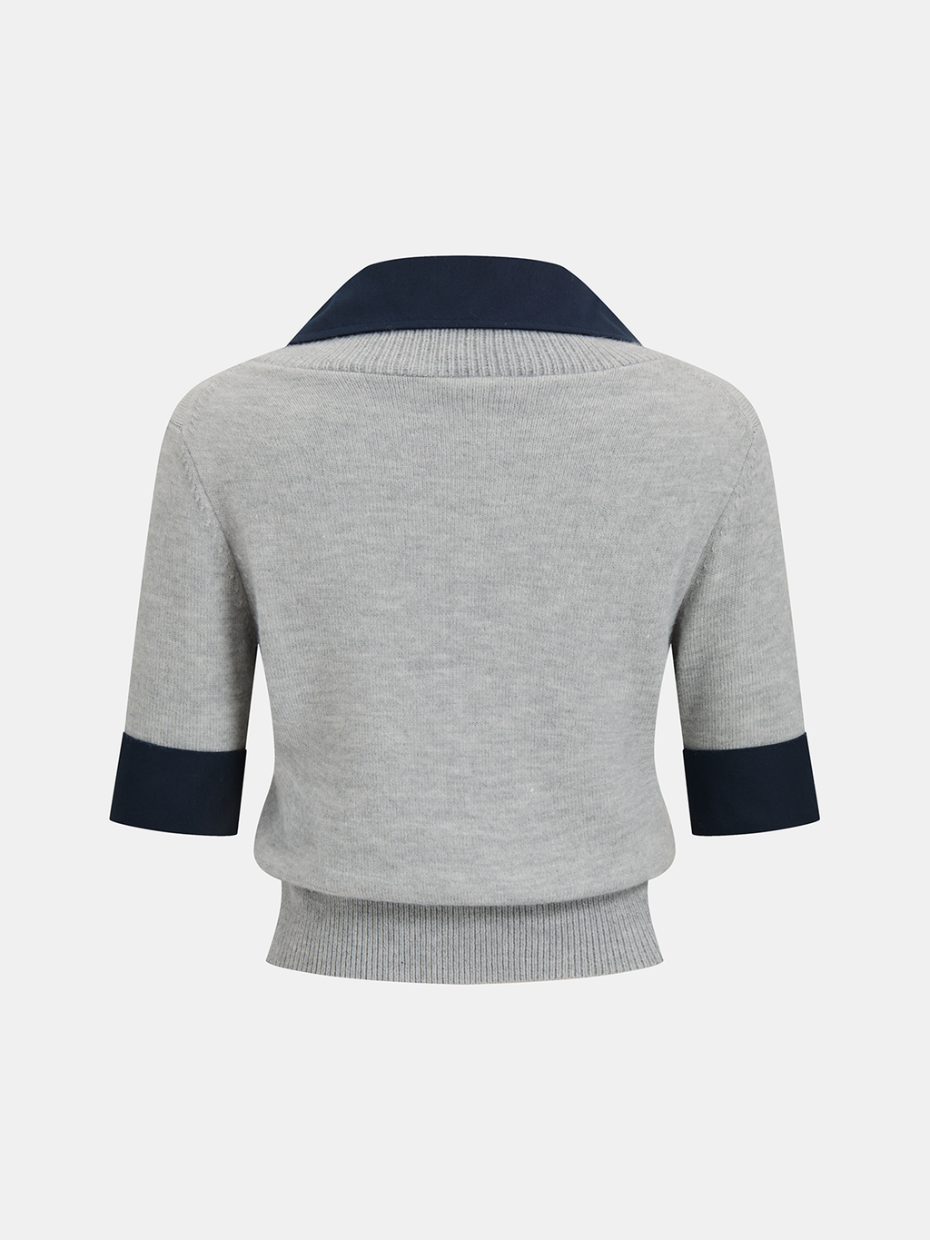 Contrast Collar Elbow Sleeve Knit Top for Women Casual Wear